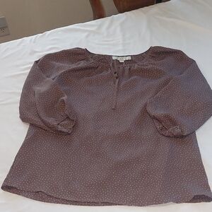 LOFT Brown Print  Blouse Cute Puffy Sleeves .Size M